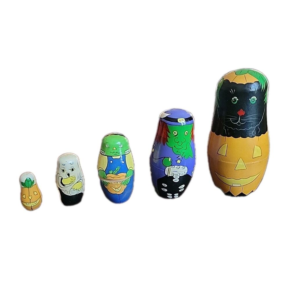 VTG 1988 Lillian Vernon Halloween Nesting Dolls 5 Pc. Wooden Hand Painted